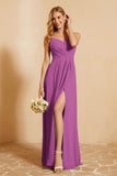 Spaghetti Straps Backless Chiffon Bridesmaid Dress Ruched Pleated Formal Evening Dresses Gowns