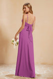Spaghetti Straps Backless Chiffon Bridesmaid Dress Ruched Pleated Formal Evening Dresses Gowns