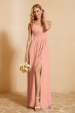 Spaghetti Straps Backless Chiffon Bridesmaid Dress Ruched Pleated Formal Evening Dresses Gowns