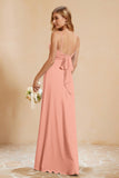 Spaghetti Straps Backless Chiffon Bridesmaid Dress Ruched Pleated Formal Evening Dresses Gowns