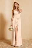 Spaghetti Straps Backless Chiffon Bridesmaid Dress Ruched Pleated Formal Evening Dresses Gowns