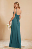 Spaghetti Straps Backless Chiffon Bridesmaid Dress Ruched Pleated Formal Evening Dresses Gowns