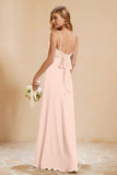 Spaghetti Straps Backless Chiffon Bridesmaid Dress Ruched Pleated Formal Evening Dresses Gowns