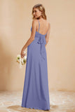 Spaghetti Straps Backless Chiffon Bridesmaid Dress Ruched Pleated Formal Evening Dresses Gowns