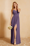 Spaghetti Straps Backless Chiffon Bridesmaid Dress Ruched Pleated Formal Evening Dresses Gowns