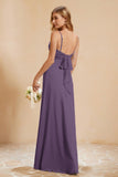 Spaghetti Straps Backless Chiffon Bridesmaid Dress Ruched Pleated Formal Evening Dresses Gowns