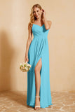 Spaghetti Straps Backless Chiffon Bridesmaid Dress Ruched Pleated Formal Evening Dresses Gowns