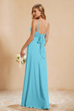 Spaghetti Straps Backless Chiffon Bridesmaid Dress Ruched Pleated Formal Evening Dresses Gowns