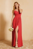 Spaghetti Straps Backless Chiffon Bridesmaid Dress Ruched Pleated Formal Evening Dresses Gowns