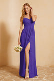 Spaghetti Straps Backless Chiffon Bridesmaid Dress Ruched Pleated Formal Evening Dresses Gowns