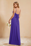 Spaghetti Straps Backless Chiffon Bridesmaid Dress Ruched Pleated Formal Evening Dresses Gowns
