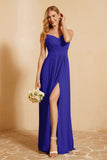 Spaghetti Straps Backless Chiffon Bridesmaid Dress Ruched Pleated Formal Evening Dresses Gowns