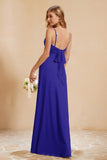 Spaghetti Straps Backless Chiffon Bridesmaid Dress Ruched Pleated Formal Evening Dresses Gowns