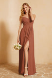 Spaghetti Straps Backless Chiffon Bridesmaid Dress Ruched Pleated Formal Evening Dresses Gowns