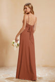 Spaghetti Straps Backless Chiffon Bridesmaid Dress Ruched Pleated Formal Evening Dresses Gowns