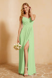 Spaghetti Straps Backless Chiffon Bridesmaid Dress Ruched Pleated Formal Evening Dresses Gowns