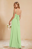 Spaghetti Straps Backless Chiffon Bridesmaid Dress Ruched Pleated Formal Evening Dresses Gowns