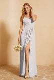 Spaghetti Straps Backless Chiffon Bridesmaid Dress Ruched Pleated Formal Evening Dresses Gowns