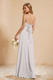 Spaghetti Straps Backless Chiffon Bridesmaid Dress Ruched Pleated Formal Evening Dresses Gowns