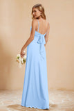 Spaghetti Straps Backless Chiffon Bridesmaid Dress Ruched Pleated Formal Evening Dresses Gowns