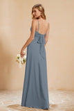 Spaghetti Straps Backless Chiffon Bridesmaid Dress Ruched Pleated Formal Evening Dresses Gowns