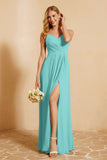 Spaghetti Straps Backless Chiffon Bridesmaid Dress Ruched Pleated Formal Evening Dresses Gowns