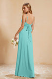 Spaghetti Straps Backless Chiffon Bridesmaid Dress Ruched Pleated Formal Evening Dresses Gowns