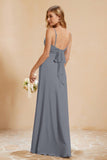 Spaghetti Straps Backless Chiffon Bridesmaid Dress Ruched Pleated Formal Evening Dresses Gowns