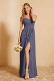 Spaghetti Straps Backless Chiffon Bridesmaid Dress Ruched Pleated Formal Evening Dresses Gowns