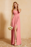 Spaghetti Straps Backless Chiffon Bridesmaid Dress Ruched Pleated Formal Evening Dresses Gowns