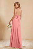 Spaghetti Straps Backless Chiffon Bridesmaid Dress Ruched Pleated Formal Evening Dresses Gowns
