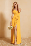 Spaghetti Straps Backless Chiffon Bridesmaid Dress Ruched Pleated Formal Evening Dresses Gowns