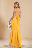 Spaghetti Straps Backless Chiffon Bridesmaid Dress Ruched Pleated Formal Evening Dresses Gowns