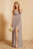 Spaghetti Straps Backless Chiffon Bridesmaid Dress Ruched Pleated Formal Evening Dresses Gowns