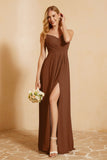 Spaghetti Straps Backless Chiffon Bridesmaid Dress Ruched Pleated Formal Evening Dresses Gowns