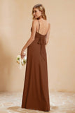 Spaghetti Straps Backless Chiffon Bridesmaid Dress Ruched Pleated Formal Evening Dresses Gowns