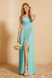 Spaghetti Straps Backless Chiffon Bridesmaid Dress Ruched Pleated Formal Evening Dresses Gowns