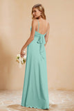 Spaghetti Straps Backless Chiffon Bridesmaid Dress Ruched Pleated Formal Evening Dresses Gowns