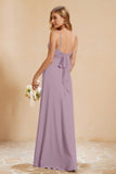 Spaghetti Straps Backless Chiffon Bridesmaid Dress Ruched Pleated Formal Evening Dresses Gowns