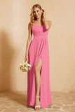 Spaghetti Straps Backless Chiffon Bridesmaid Dress Ruched Pleated Formal Evening Dresses Gowns