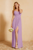 Spaghetti Straps Backless Chiffon Bridesmaid Dress Ruched Pleated Formal Evening Dresses Gowns