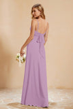 Spaghetti Straps Backless Chiffon Bridesmaid Dress Ruched Pleated Formal Evening Dresses Gowns