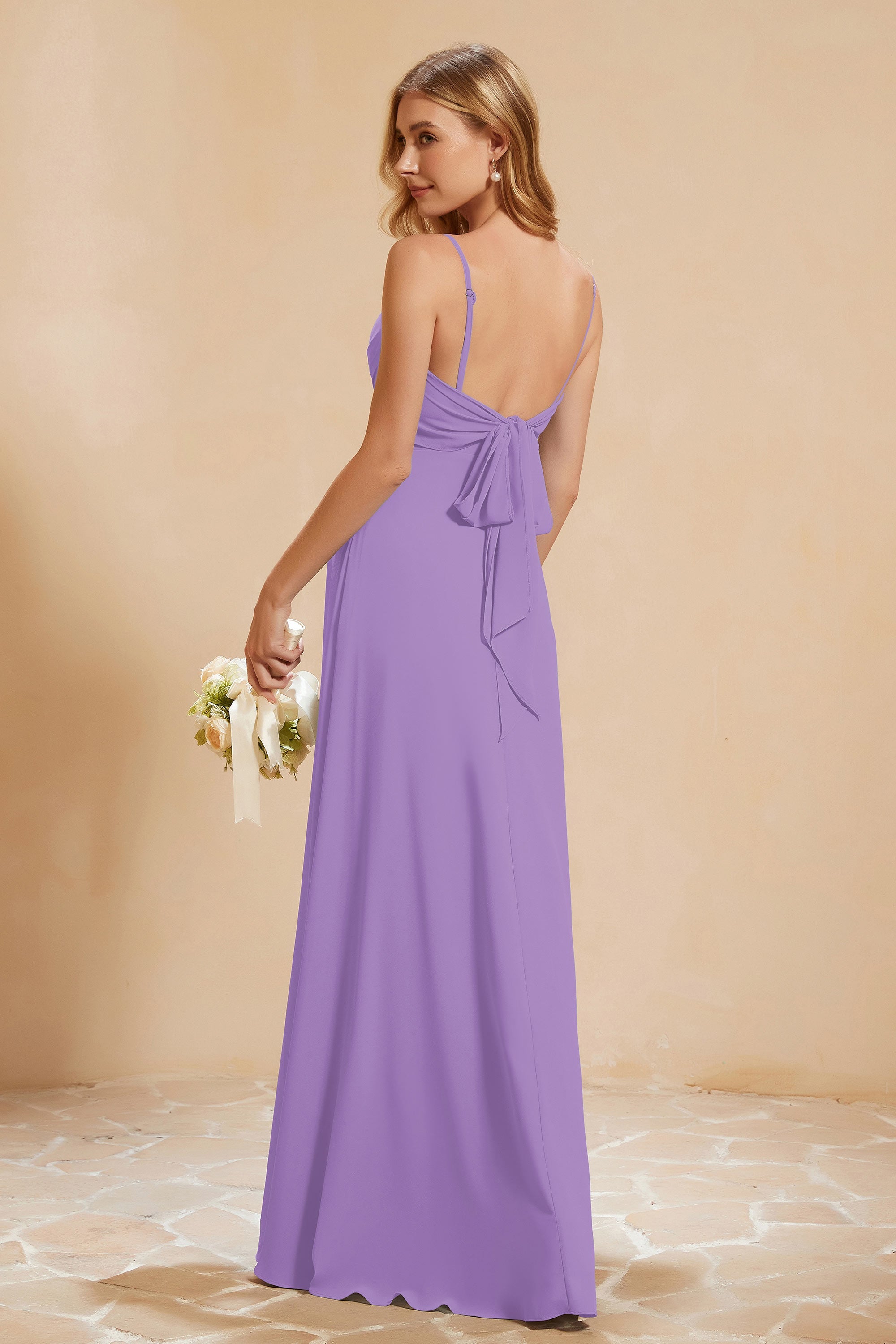 Spaghetti Straps Backless Chiffon Bridesmaid Dress Ruched Pleated Formal Evening Dresses Gowns