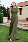 Illusion Neck Chiffon Lace Bridesmaid Dress Pleated A Line Formal Evening Dresses with button