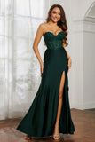 Sweetheart Jersey Mermaid Formal Evening Dresses with Slit Prom Party Gowns Appliques Beaded