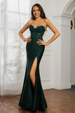 Sweetheart Jersey Mermaid Formal Evening Dresses with Slit Prom Party Gowns Appliques Beaded