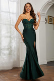 Sweetheart Jersey Mermaid Formal Evening Dresses with Slit Prom Party Gowns Appliques Beaded