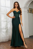 Sweetheart Jersey Mermaid Formal Evening Dresses with Slit Prom Party Gowns Appliques Beaded