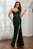 Sweetheart Jersey Mermaid Formal Evening Dresses with Slit Prom Party Gowns Appliques Beaded