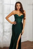 Sweetheart Jersey Mermaid Formal Evening Dresses with Slit Prom Party Gowns Appliques Beaded